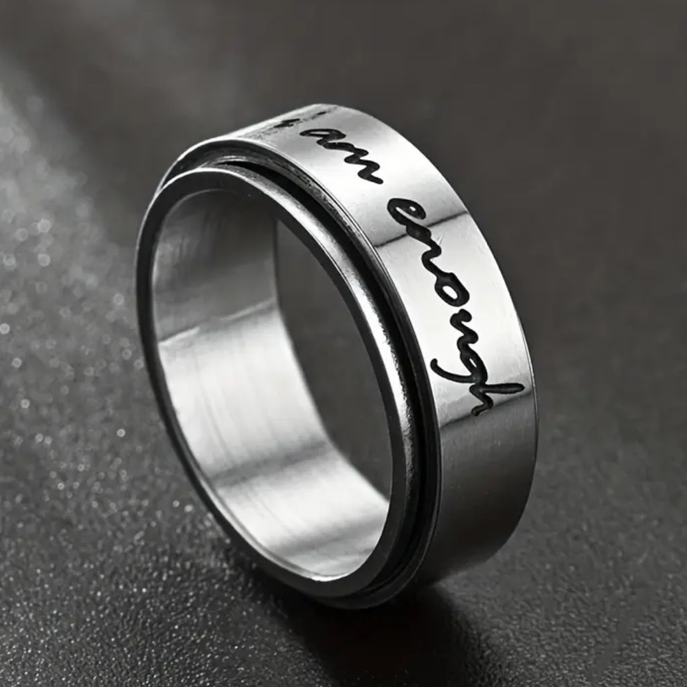 "I Am Enough" Spinning Stainless Steel Anxiety Ring: Sizes Available 7-10 - Picture 3 of 5